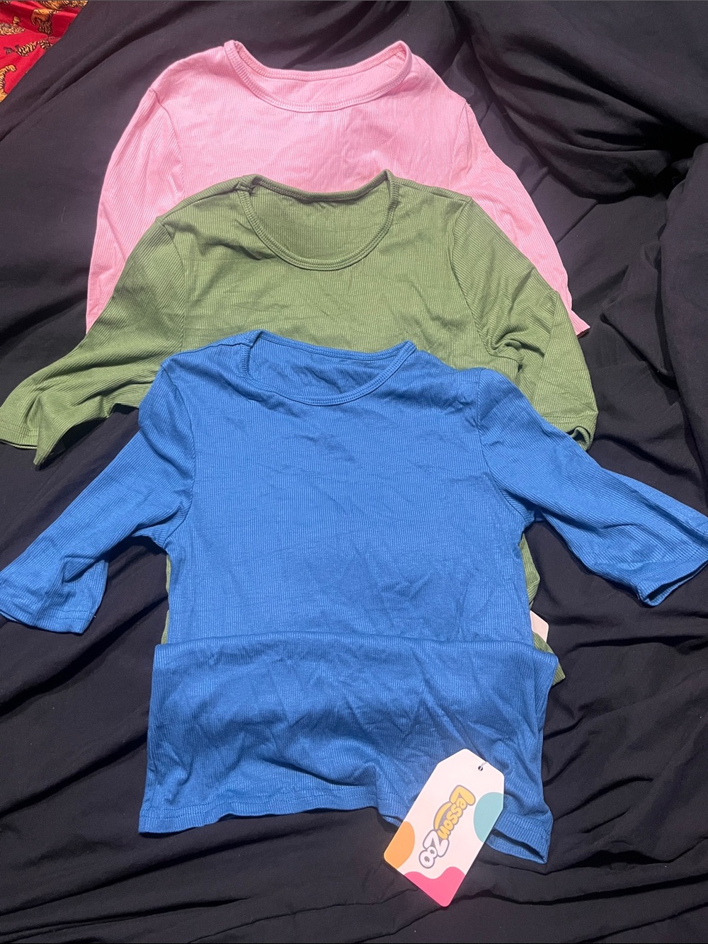 Kids 3-Pack Ribbed Long Sleeve Tops - Blue, Green & Pink